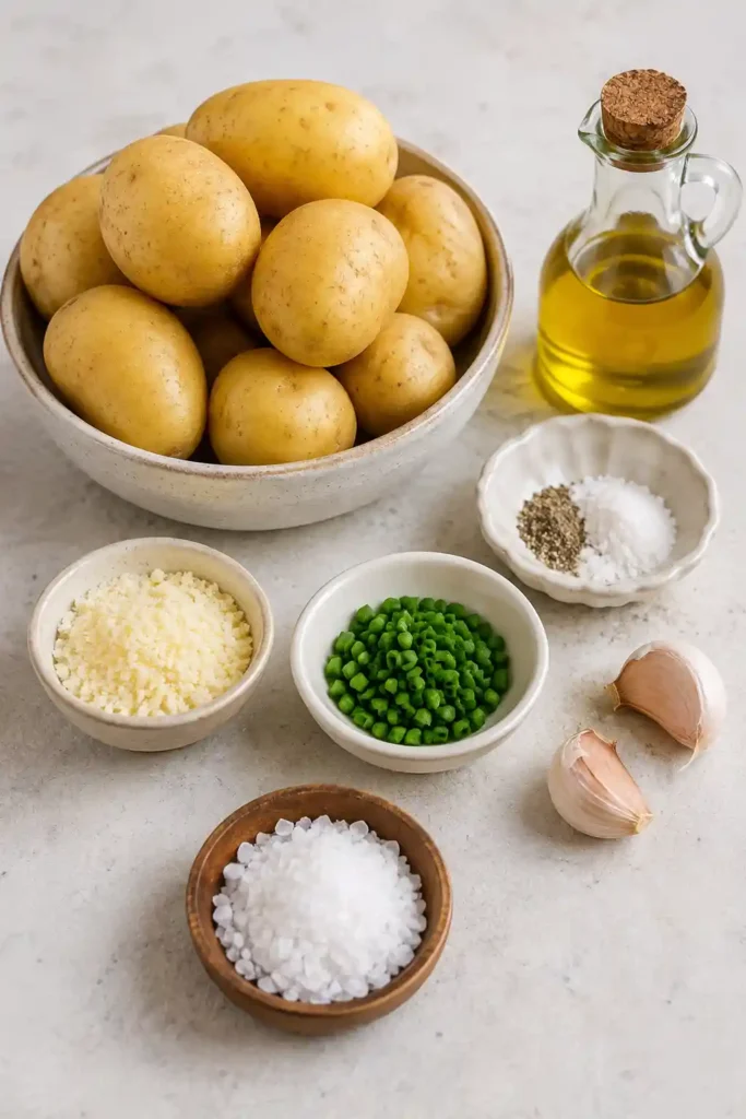 4. Golden crispy smashed potatoes seasoned with melted butter, garlic powder, salt, and pepper. This easy air fryer potato recipe creates crunchy edges and soft, creamy centers.