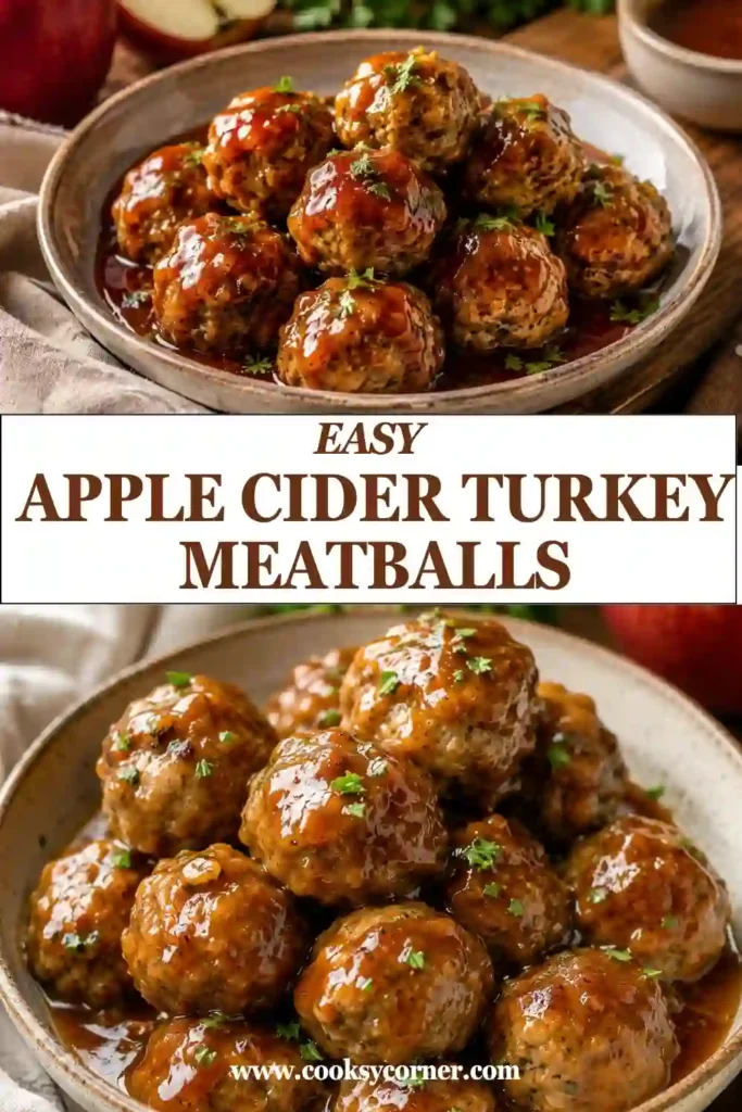 Golden baked turkey meatballs made with ground turkey, apple cider, cinnamon, nutmeg, and fresh parsley. An easy fall dinner recipe with sweet and savory seasonal flavors.
