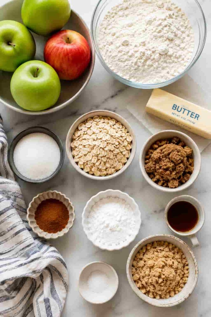 Apple Crisp Shortbread Bars layered with buttery shortbread, cinnamon-spiced apple filling, and brown sugar crumble. The sliced apple dessert bars show the distinct shortbread, apple, and crisp topping layers.