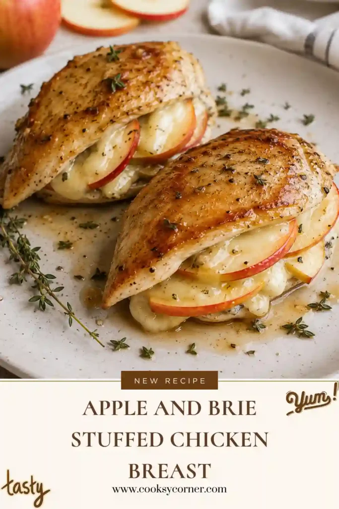 Baked stuffed chicken breast filled with Honeycrisp apple and creamy Brie cheese. The maple glazed chicken has a golden exterior and rich sweet-and-savory filling.
