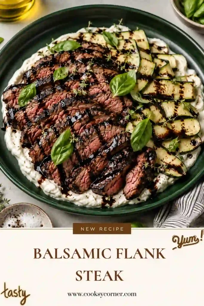 Tender grilled flank steak sliced against the grain and served with golden-charred zucchini and whipped feta. This summer grilling recipe combines smoky, creamy, and tangy flavors.