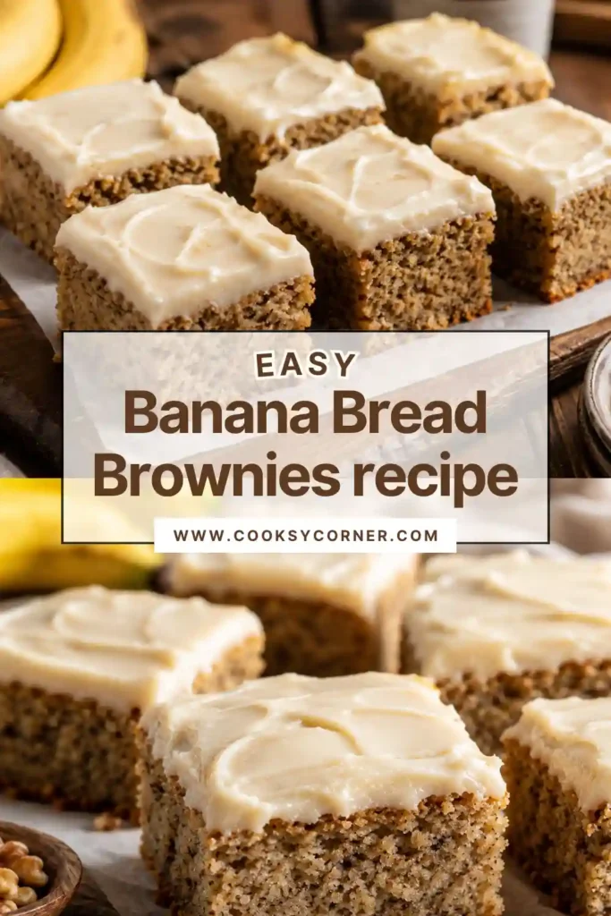 Soft banana bread brownies made with ripe bananas, melted butter, sour cream, and vanilla. The homemade banana bars have a moist interior and lightly golden surface.