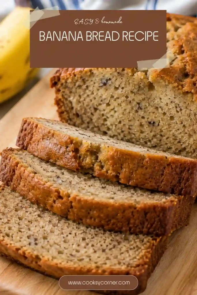 Homemade banana bread with a golden-brown crust and soft banana-rich center. Chopped walnuts and sweet raisins are visible throughout each moist slice.