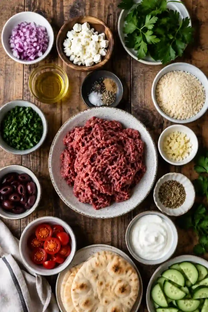 Middle Eastern-inspired beef kofta served alongside cool Greek yogurt dipping sauce. Za’atar, garlic, herbs, cumin, and lemon give this simple beef kofta recipe plenty of savory flavor.
