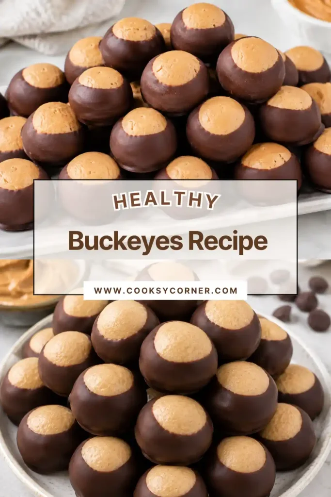 Homemade healthy buckeyes made with natural peanut butter, almond flour, maple syrup, and chocolate. The chilled chocolate peanut butter balls have a rich coating and creamy center.