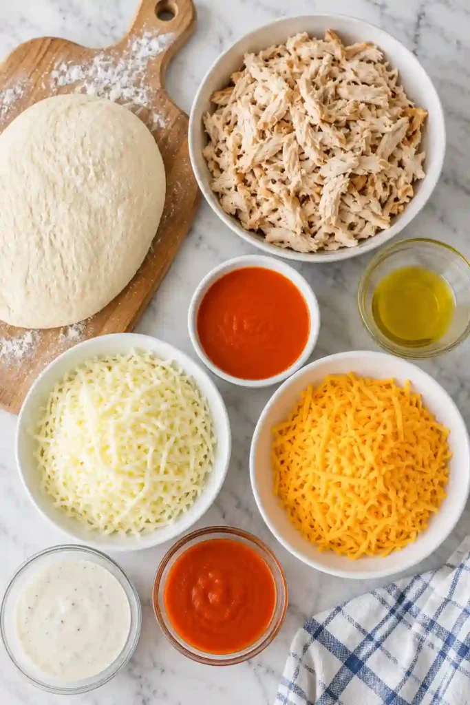 Warm buffalo chicken bread filled with tender chicken, spicy buffalo sauce, ranch, cheddar, and mozzarella. The golden stuffed bread is sliced into thick pieces for serving.