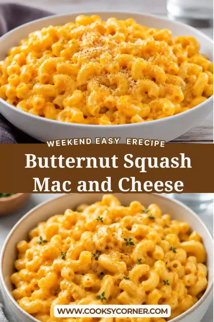 A bowl of creamy butternut squash pasta with melted cheddar and a smooth orange-gold sauce. This easy mac and cheese makes a warm and family-friendly comfort food dinner.