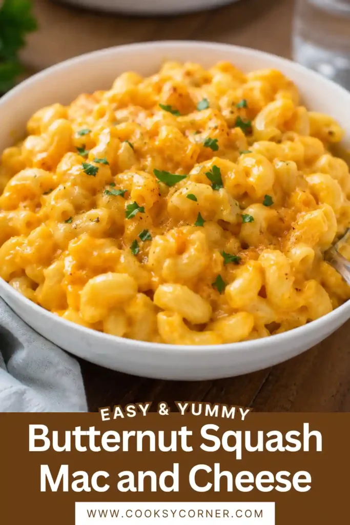 Homemade Butternut Squash Mac and Cheese made with short pasta, creamy pureed squash, milk, and shredded cheddar. The golden sauce coats each piece of pasta for a cozy vegetarian dinner.