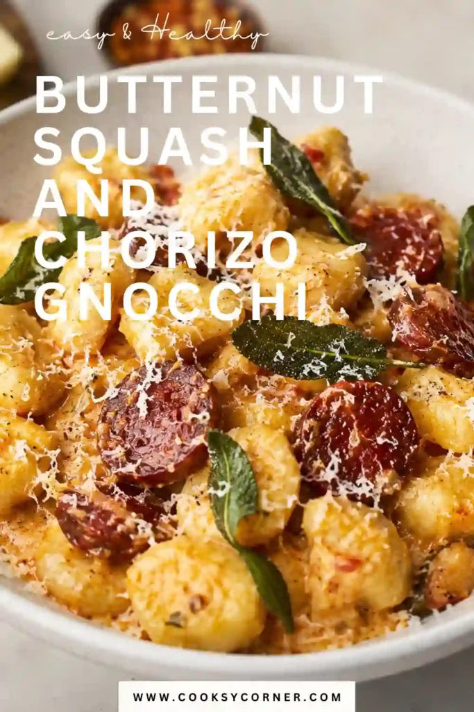 Creamy gnocchi in velvety butternut squash sauce garnished with crispy sage and halal beef chorizo. This hearty autumn dinner is warm, rich, and full of comforting flavors.
