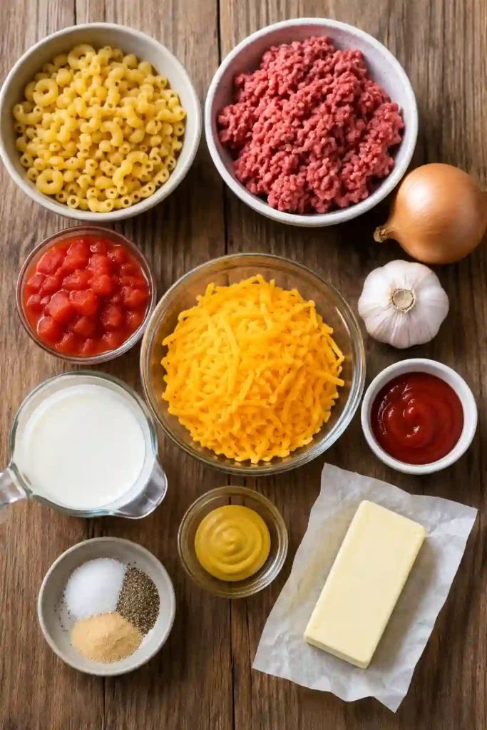 Homemade Cheeseburger Casserole featuring tender pasta, savory beef, and melted cheddar cheese. An easy comfort food recipe for family dinners.