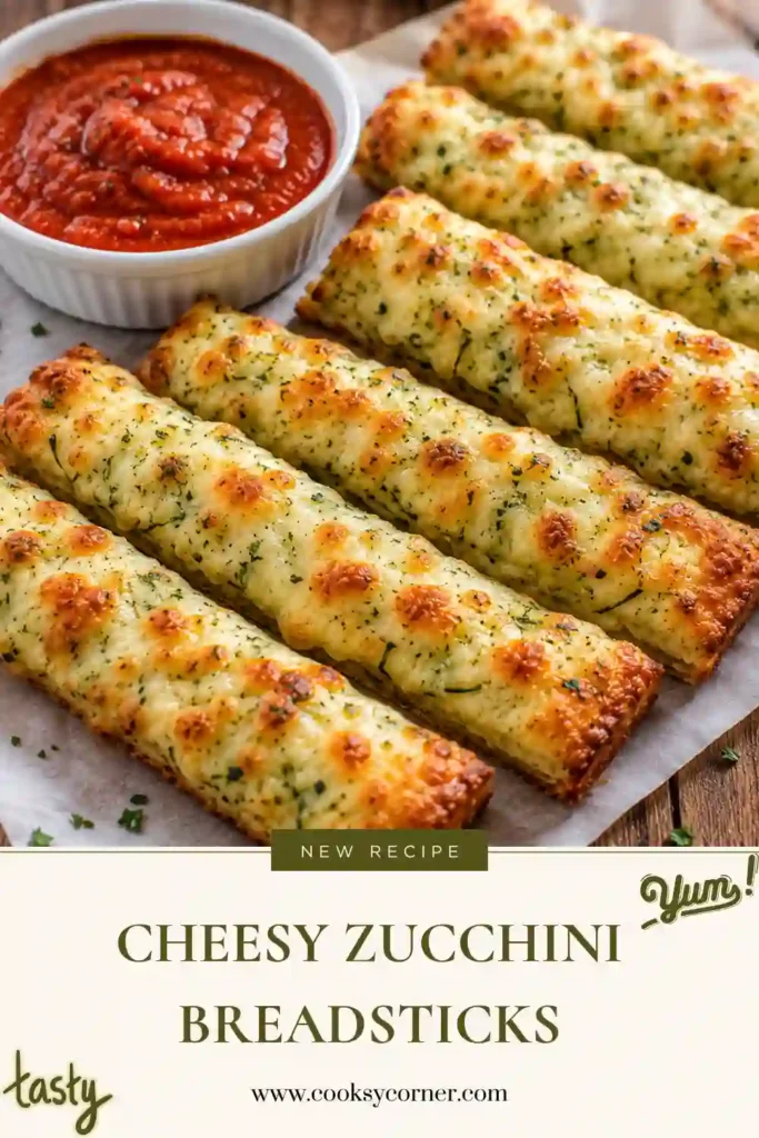 Low carb zucchini breadsticks made with shredded zucchini, eggs, mozzarella, Parmesan, and Italian seasoning. The baked breadsticks are golden brown with bubbly cheese on top.