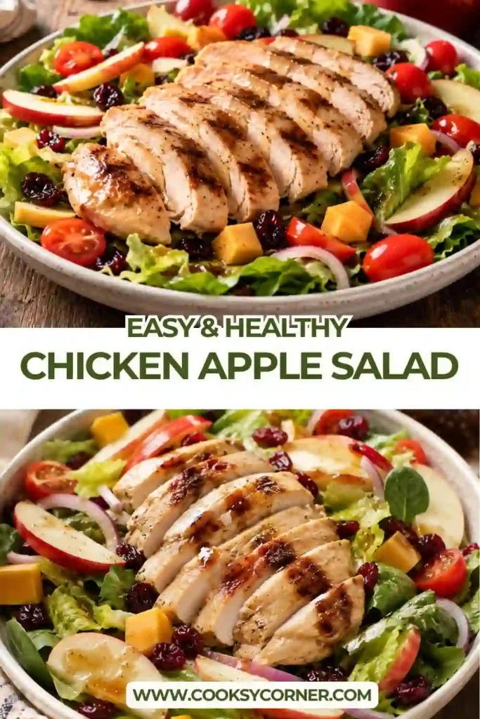Fresh chicken salad with apples, cranberries, cheddar cheese, tomatoes, and red onion over crisp romaine. Maple balsamic dressing adds a sweet and tangy finish.