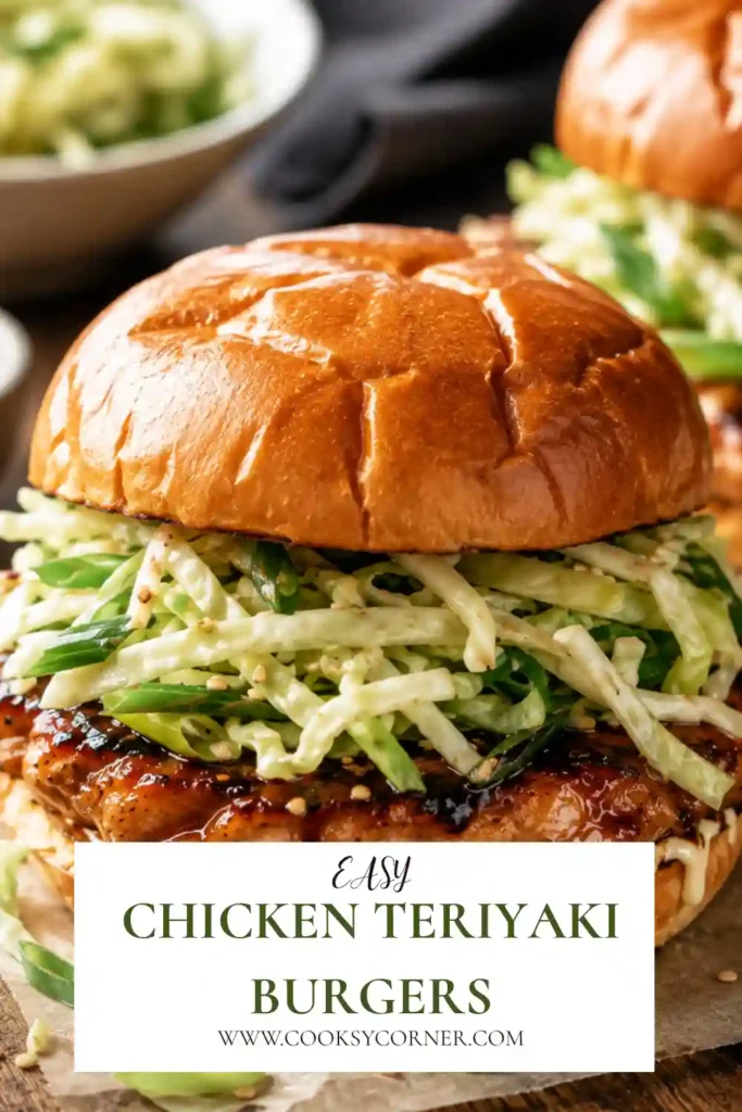 Juicy Chicken Teriyaki Burgers served on toasted brioche buns with crunchy sesame slaw and creamy yum yum sauce. A flavorful Asian-inspired burger perfect for weeknight dinners.