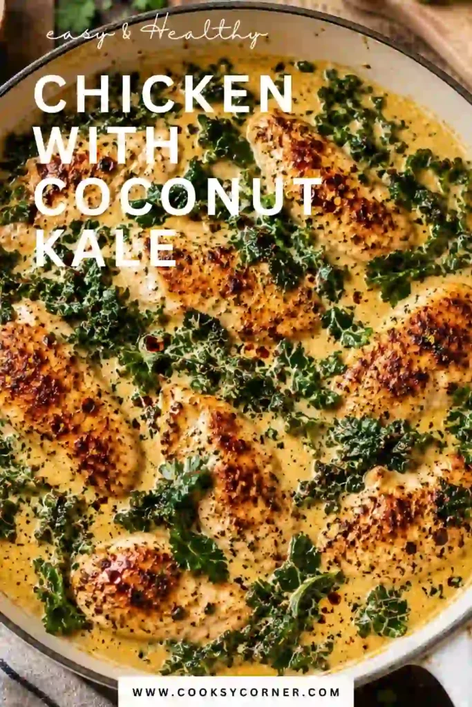 Creamy coconut chicken with fresh kale simmered in yellow curry sauce and served with steamed rice. A healthy and satisfying one-pan meal.