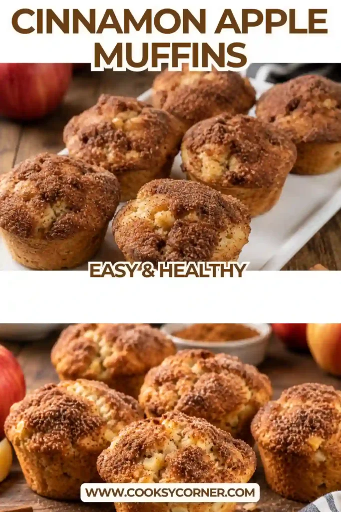 Bakery-style Cinnamon Apple Muffins made with diced apples and warm cinnamon, served on a cooling rack. A delicious homemade breakfast treat.