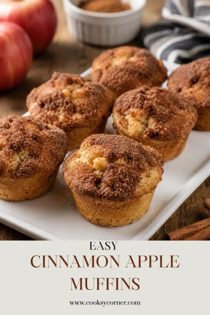 Freshly baked Cinnamon Apple Muffins with golden tops coated in cinnamon sugar. A cozy homemade apple muffin recipe ideal for fall baking.