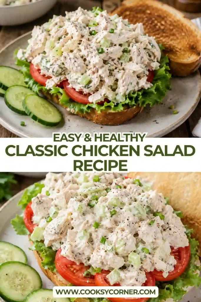 Creamy Classic Chicken Salad Recipe with shredded chicken, celery, Dijon mustard, mayonnaise, and herbs. This easy chicken salad has a rich, creamy texture with fresh crunchy vegetables.