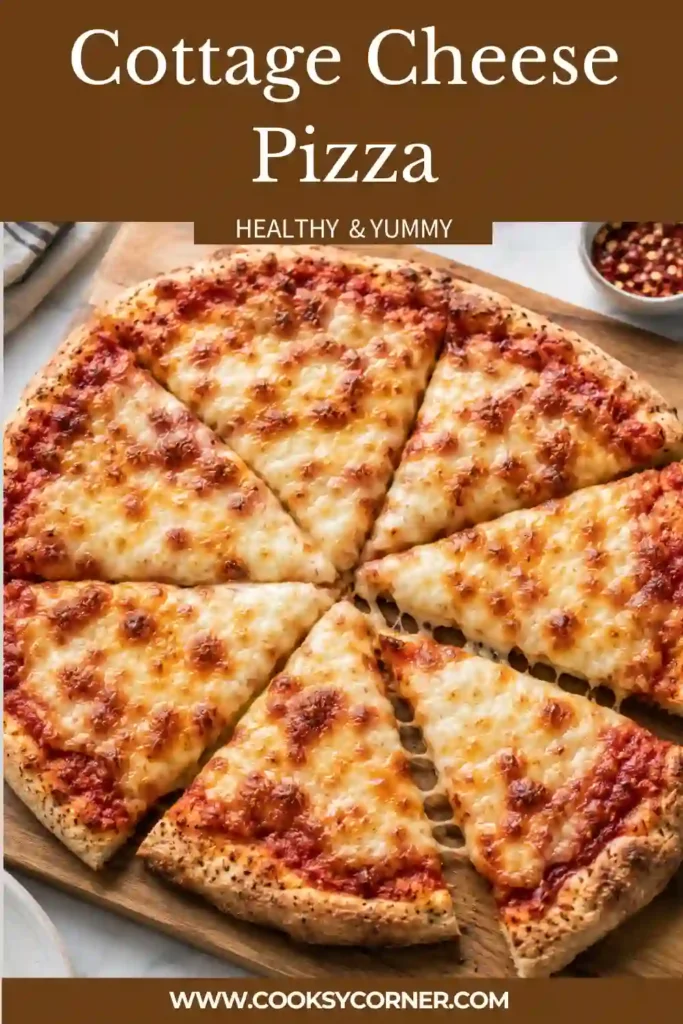 Homemade Cottage Cheese Pizza served on parchment paper with golden cheese and crisp crust. This easy homemade pizza offers a delicious high-protein twist on a classic favorite.