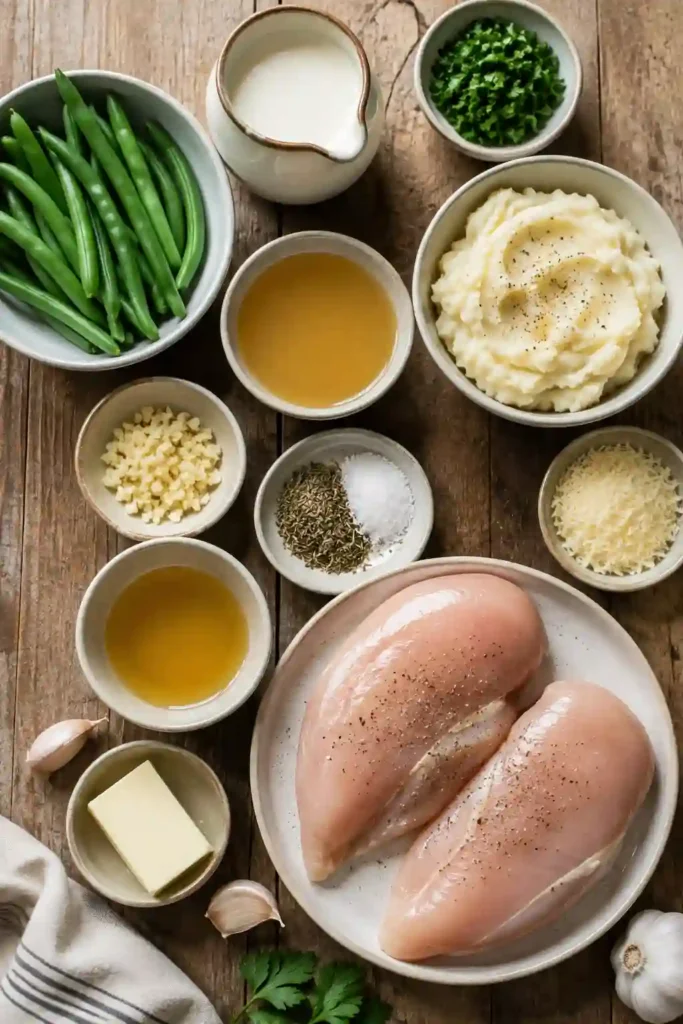 Creamy chicken with garlic cream sauce served warm in a skillet and finished with Parmesan and fresh parsley. The golden chicken is surrounded by a thick, savory cream sauce.