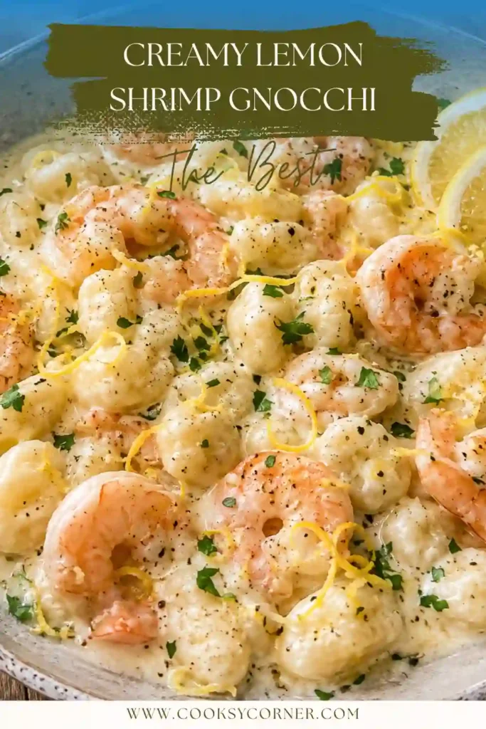 Creamy Lemon Shrimp Gnocchi served with juicy shrimp and tender potato gnocchi coated in a silky lemon garlic cream sauce. Fresh parsley and lemon zest add color and bright flavor.