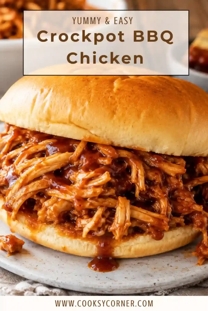 Homemade slow cooker BBQ chicken with tender shredded chicken covered in savory barbecue sauce. An easy crockpot chicken recipe for sandwiches, rice bowls, tacos, and meal prep.