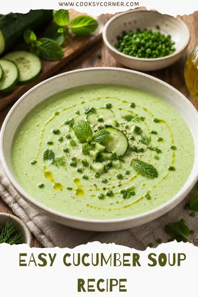 Homemade Greek yogurt cucumber soup served cold with fresh herbs and a drizzle of rapeseed oil. A simple no-cook summer soup recipe.