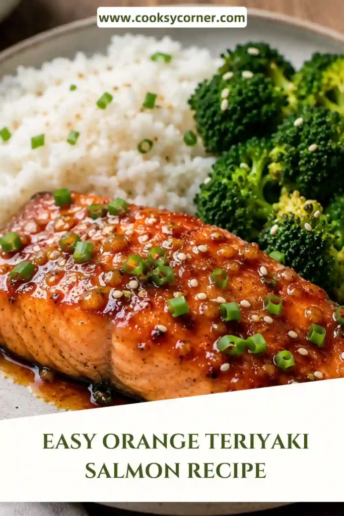 Baked Orange Teriyaki Salmon covered with a sweet and savory citrus glaze. Fresh green onions and sesame seeds add color and texture to this easy salmon dinner.