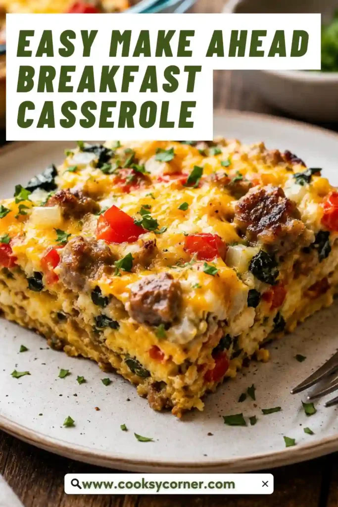 Golden breakfast casserole topped with melted cheddar cheese, parsley, and green onions, sliced into portions for serving.