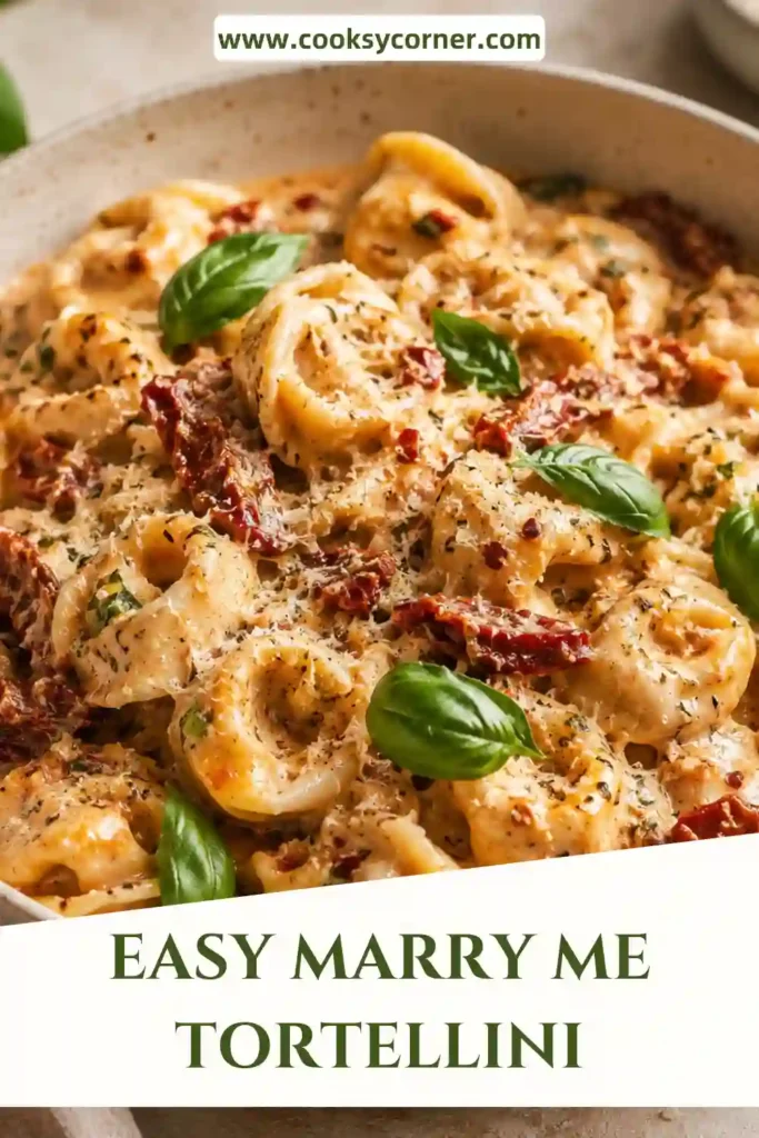 Creamy Marry Me Tortellini coated in a rich garlic Parmesan sauce with sun-dried tomatoes and fresh spinach. The tender cheese tortellini makes an easy and comforting pasta dinner.