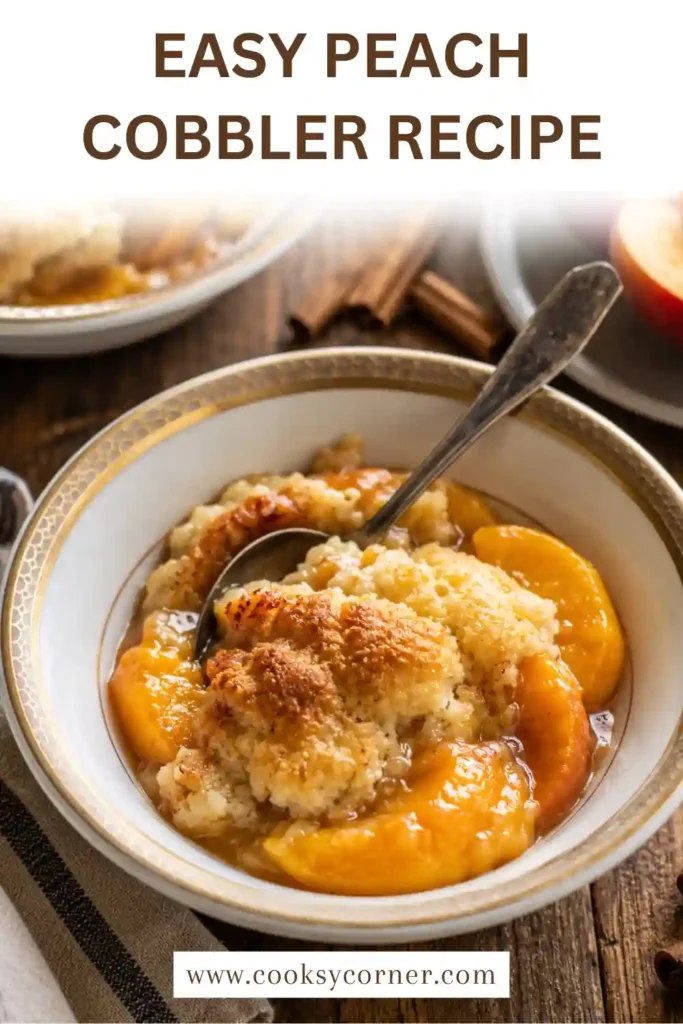 Easy Peach Cobbler made with ripe peaches and buttery batter baked until golden brown. Perfect for holidays and summer gatherings.
