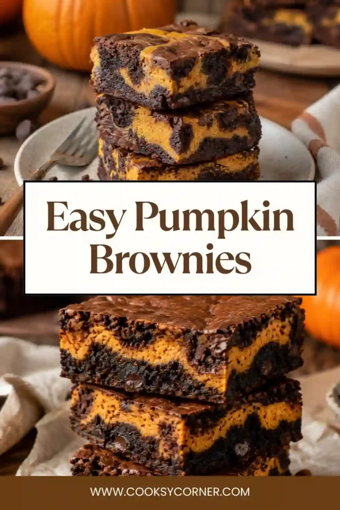 Easy Pumpkin Brownies with rich chocolate brownie layers and creamy pumpkin cheesecake swirls. These fudgy fall brownies are finished with warm pumpkin pie spice and chocolate chips.
