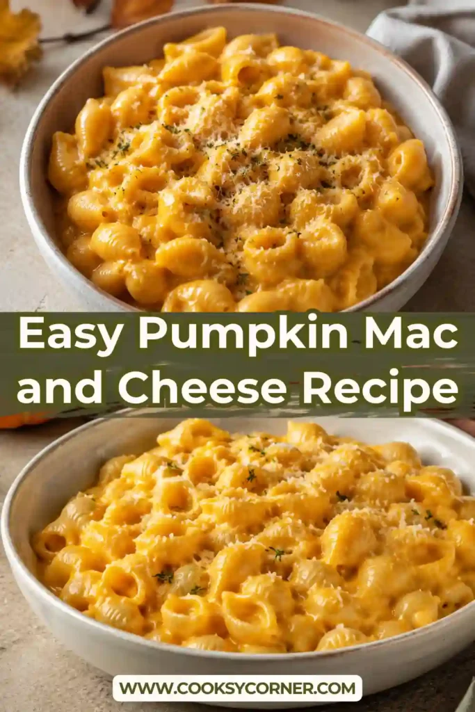 Homemade pumpkin macaroni and cheese featuring shell pasta covered in a silky orange pumpkin cheese sauce. Sharp cheddar, Parmesan, and nutmeg create a rich and savory finish.