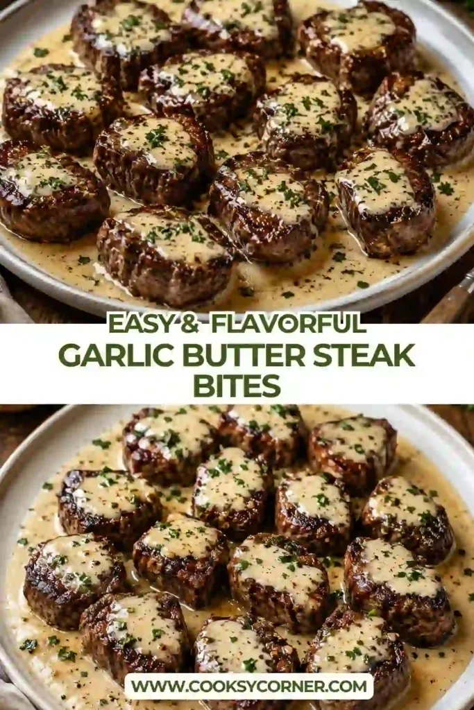 Creamy steak bites featuring tender pieces of seared beef coated in garlic butter and Parmesan cream sauce. Fresh herbs add color to this rich stovetop steak recipe.