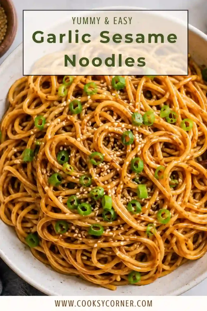 Easy garlic noodles tossed with toasted sesame oil, tahini, soy sauce, and golden minced garlic. Fresh green onions and red pepper flakes finish this Asian-inspired noodle recipe.