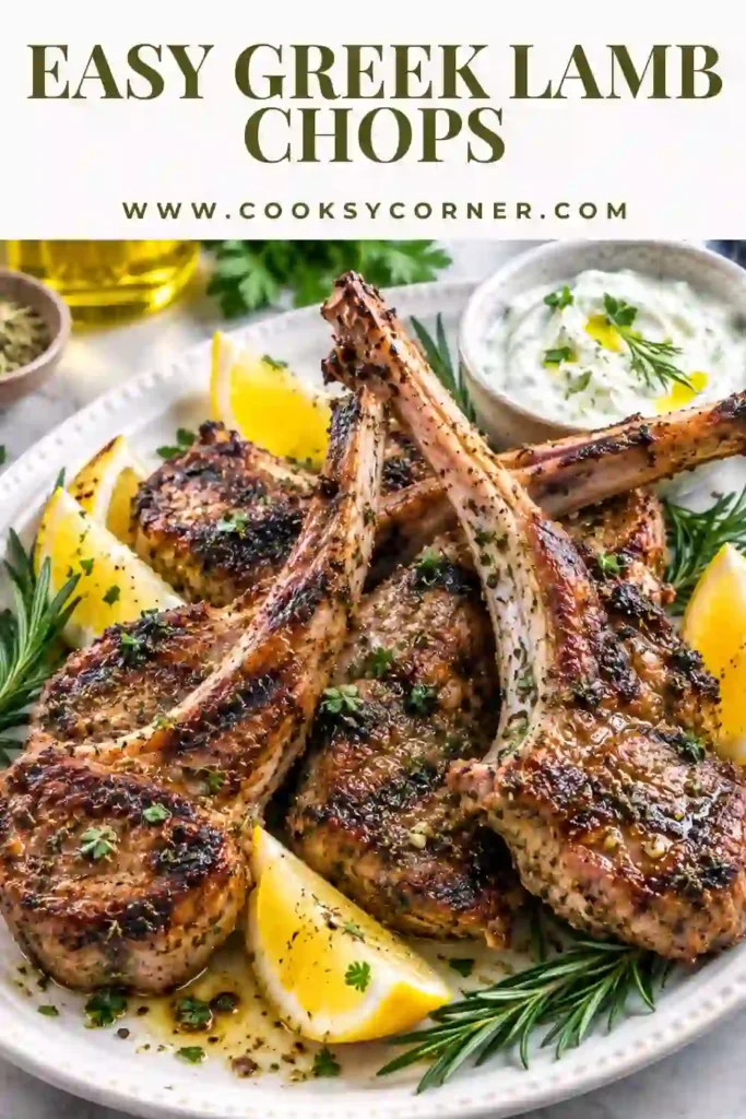 Pan seared lamb chops with a golden-brown crust served with fresh lemon and herbs. These Greek Lamb Chops are marinated with olive oil, garlic, oregano, rosemary, and fresh lemon juice.