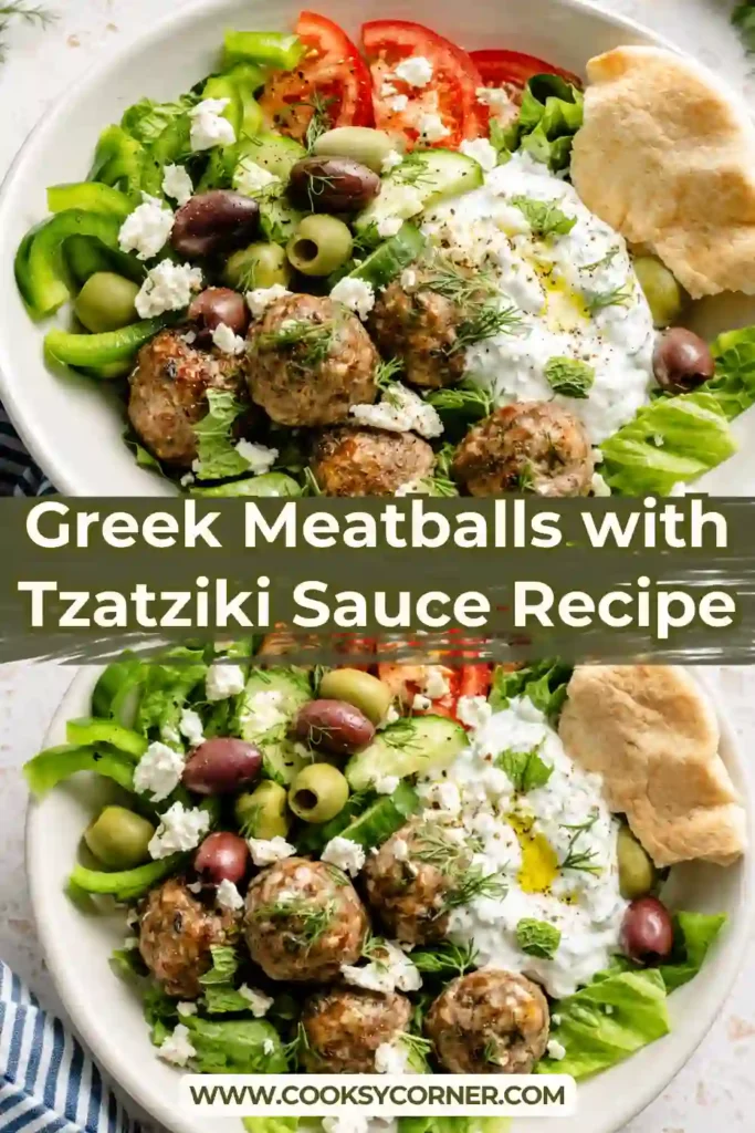 Greek beef and lamb meatballs served with thick homemade tzatziki sauce. Fresh dill, cucumber, lemon, and herbs create a colorful Mediterranean-inspired presentation.