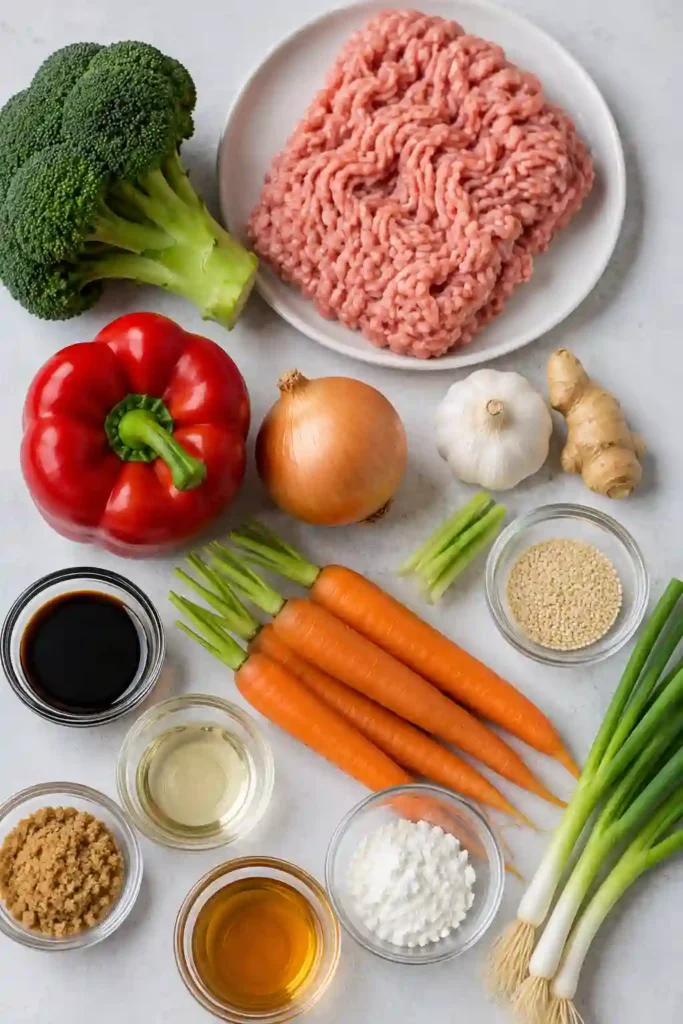 Easy teriyaki stir fry with seasoned ground turkey, bright broccoli florets, carrots, and onion. A homemade teriyaki sauce coats the turkey and vegetables for a flavorful family dinner.