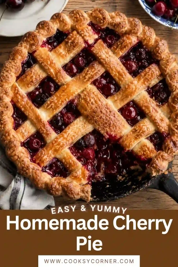 Fresh cherry pie baked with a buttery homemade crust and bubbling cherry filling. This traditional pie is perfect for holidays and summer celebrations.
