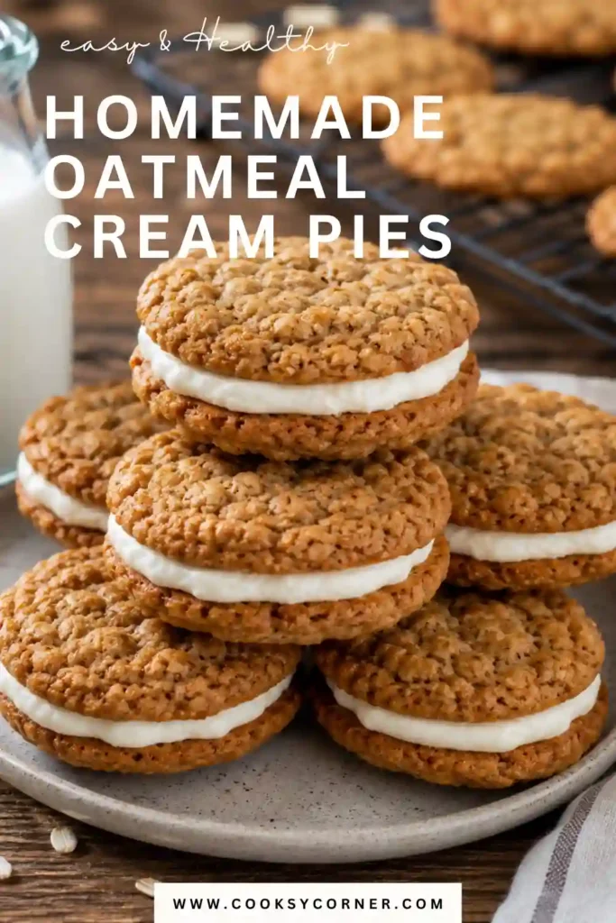 Soft oatmeal cream pie cookies sandwiched around a smooth vanilla cream cheese filling. These homemade oatmeal cookies have chewy edges and a tender oat-filled center.