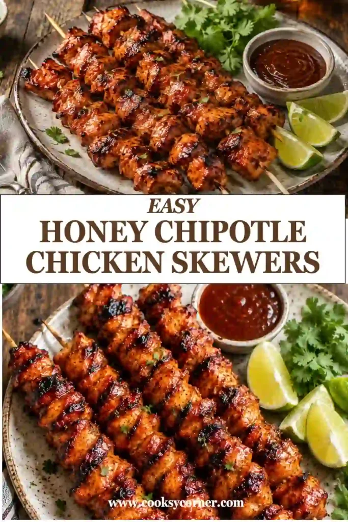 Air fryer Honey Chipotle Chicken Skewers featuring tender chicken coated in a flavorful honey chipotle marinade. Perfect for weeknight meals and summer grilling.