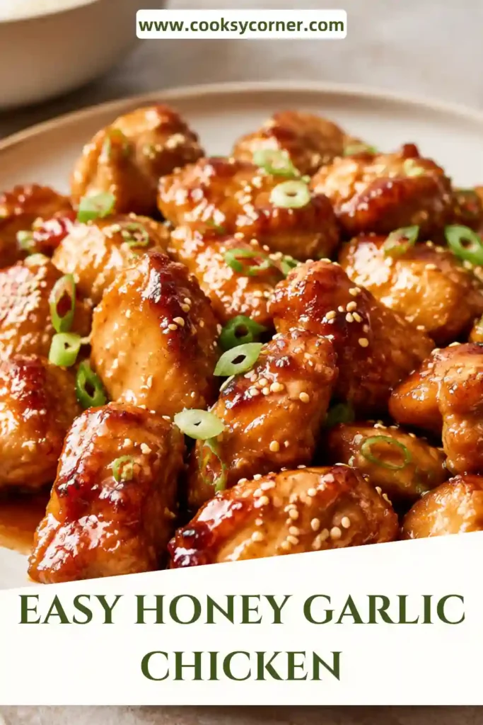 Sticky honey garlic chicken with golden pan-seared chicken thighs covered in a thick honey soy glaze. Fresh parsley and red chili flakes add color to the finished skillet dinner.