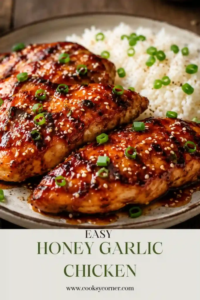 Juicy Honey Garlic Chicken served with a rich homemade sauce made from honey, garlic, coconut aminos, and apple cider vinegar. The golden chicken makes an easy family-friendly weeknight dinner.