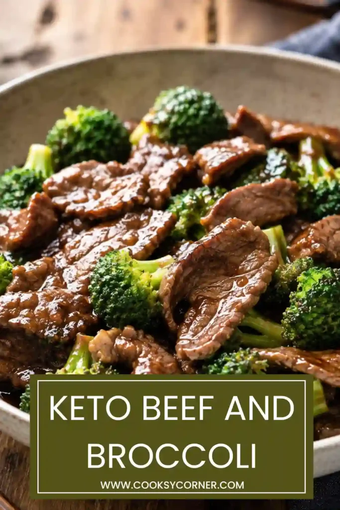 Close-up of Keto Beef and Broccoli featuring browned steak and crisp-tender broccoli coated in a flavorful garlic and ginger sauce. This healthy beef and broccoli is a simple keto-friendly main dish.