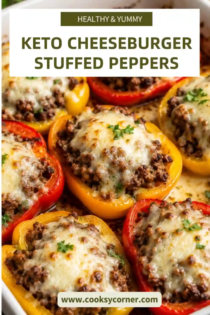 Cheesy stuffed mini peppers filled with seasoned beef and baked until tender. These keto stuffed peppers offer classic cheeseburger flavors without a bun.