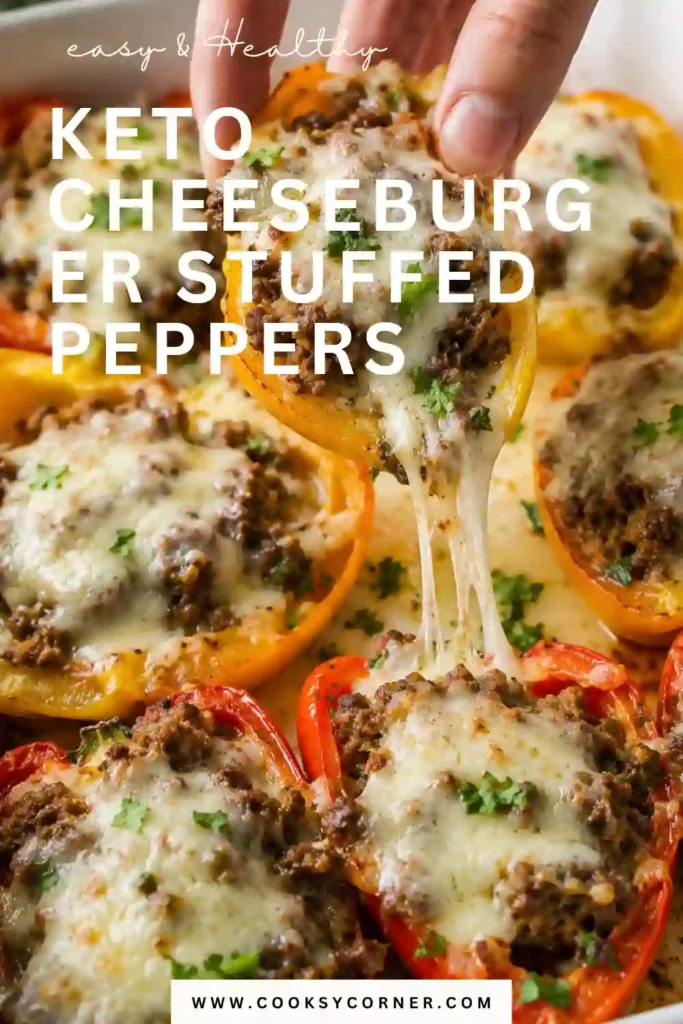 Keto Cheeseburger Stuffed Peppers filled with seasoned ground beef and topped with melted mozzarella. These colorful mini peppers make an easy low-carb dinner or appetizer.