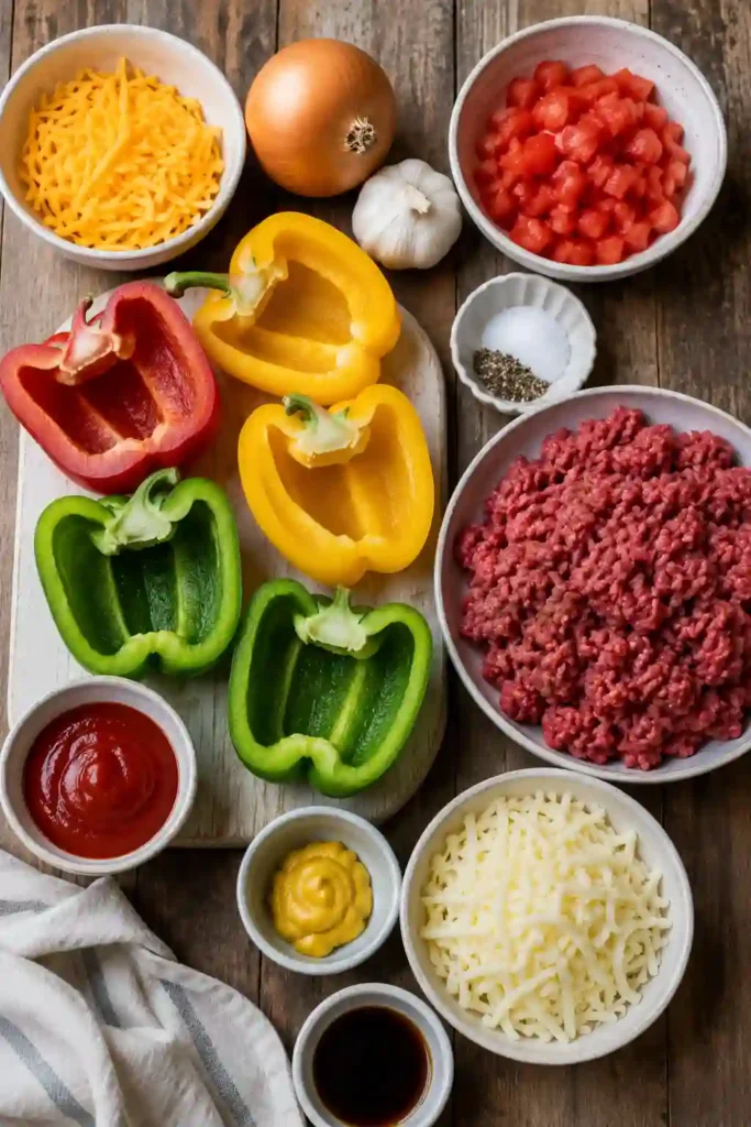 Low carb stuffed peppers topped with melted cheese and fresh parsley. The mini peppers are packed with savory ground beef for an easy keto dinner recipe.