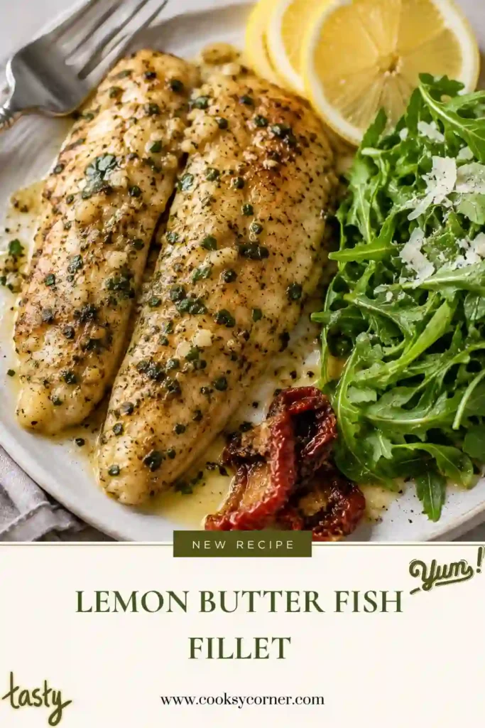 Lemon Butter Fish Fillet served with a fresh garlic lemon butter sauce and chopped parsley. The golden pan-seared fish makes an easy seafood dinner for busy weeknights.