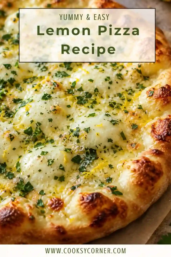 Fresh mozzarella pizza flavored with lemon zest, garlic, olive oil, parsley, and parmesan cheese. This easy lemon pizza is baked until the crust is golden and the cheese is bubbly.