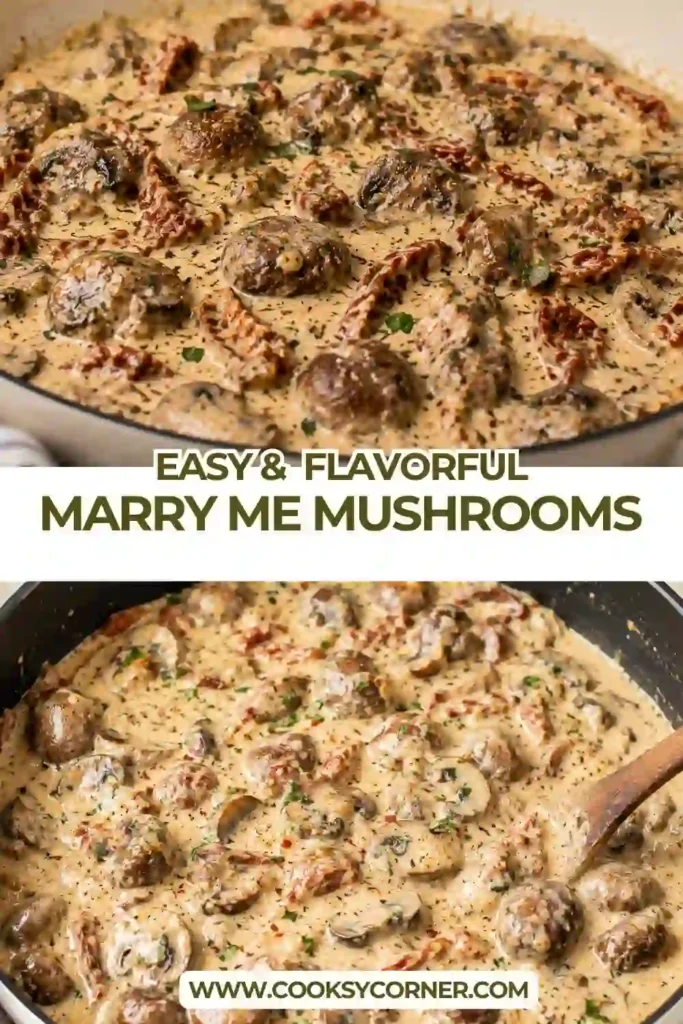 Marry Me Mushrooms coated in a creamy garlic Parmesan sauce with sun-dried tomatoes and fresh basil. This easy mushroom recipe has a rich, velvety sauce with Italian-inspired flavors.