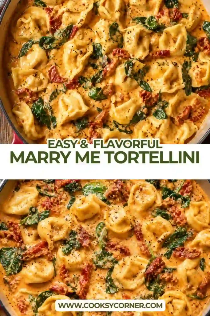 2. Creamy Marry Me Tortellini with tender cheese-filled pasta, Parmesan sauce, chopped sun-dried tomatoes, and basil. A rich and comforting easy tortellini dinner.